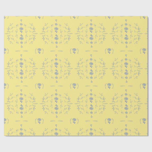 Hydrangea Block Yellow and Blue Pattern Wrapping Paper (Flat)