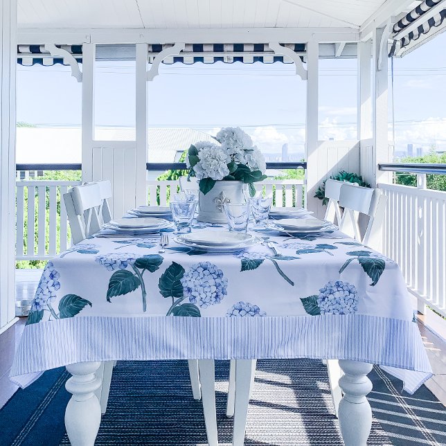 Hydrangea Bloom Blue Watercolor Floral Tablecloth (watercolor blue hydrangea floral tablecloth)