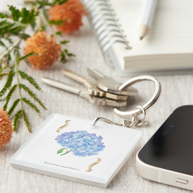 Hydrangea Bloom – Vintage Botanical Flower  Key Ring (Front Right)