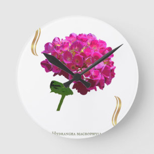 Hydrangea Bloom – Vintage Botanical Fuchsia Round Clock