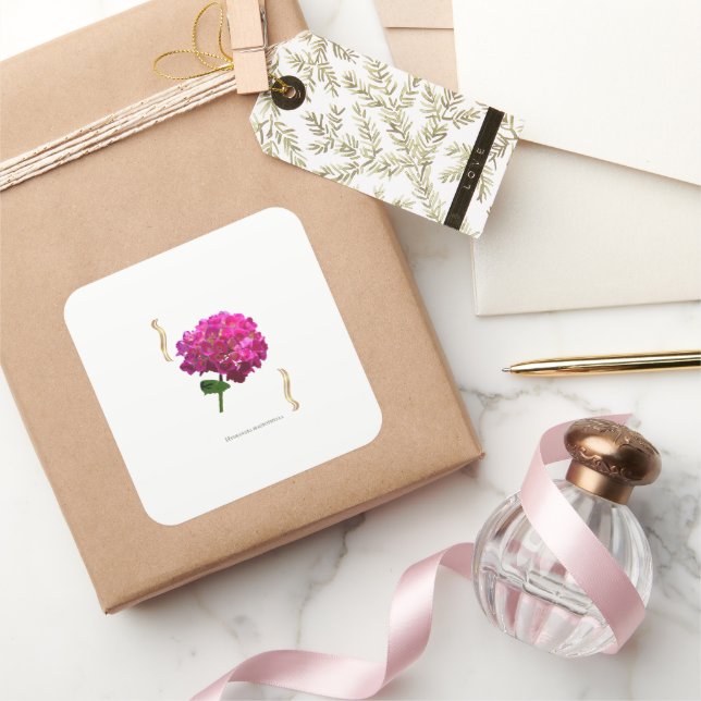 Hydrangea Bloom – Vintage Botanical Fuchsia Square Sticker (Gifting)