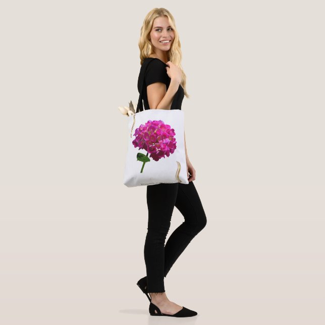Hydrangea Bloom – Vintage Botanical Fuchsia Tote Bag (On Model)