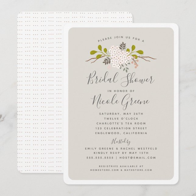 Hydrangea Blooms Floral Bridal Shower Invitation (Front/Back)
