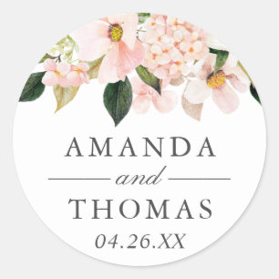Hydrangea Blossom Blush Pink Floral Wedding Classic Round Sticker