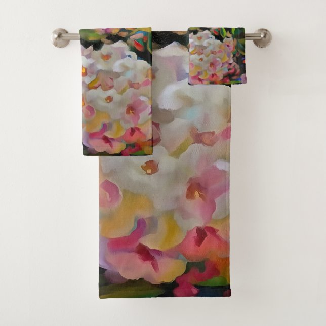 Hydrangea Blossom Decorative Floral Art Pink  Bath Towel Set (Insitu)