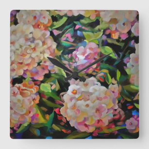 Hydrangea Blossom Decorative Floral Art Pink Square Wall Clock