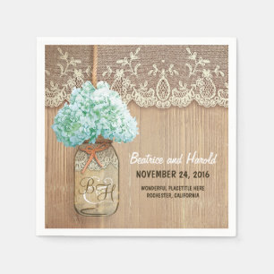 hydrangea blossoms mason jar rustic paper napkins