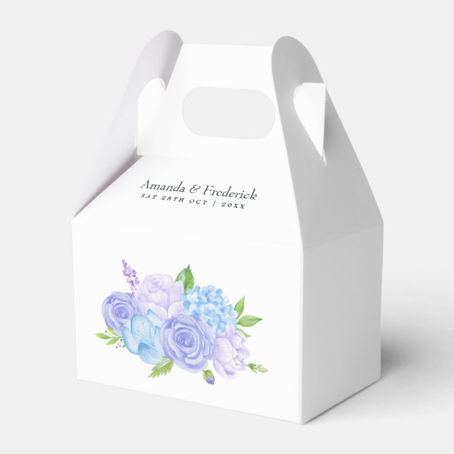 Hydrangea Blue and Light Lavender Wedding Favour Box (Front Side)
