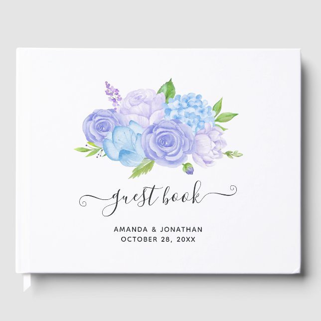 Hydrangea Blue and Light Lavender Wedding Guest Bo Guest Book (Front)