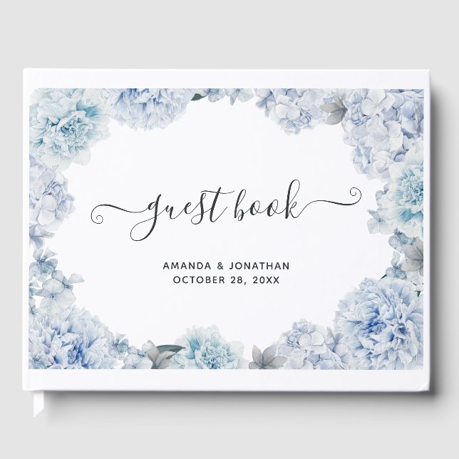 Hydrangea Blue and Light Lavender Wedding Guest Bo Guest Book (Front)