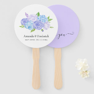 Hydrangea Blue and Light Lavender Wedding Hand Fan