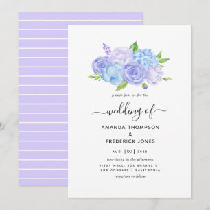 Hydrangea Blue and Light Lavender Wedding Invitation