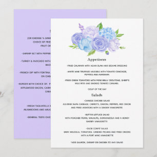 Hydrangea Blue and Light Lavender Wedding Menu