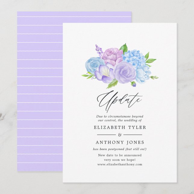 Hydrangea Blue and Light Lavender Wedding Update Invitation (Front/Back)