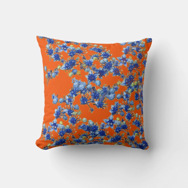 hydrangea blue and orange cushion (Front)