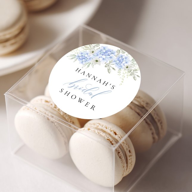 Hydrangea Blue Floral Bridal Shower Classic Round Sticker (Creator Uploaded)