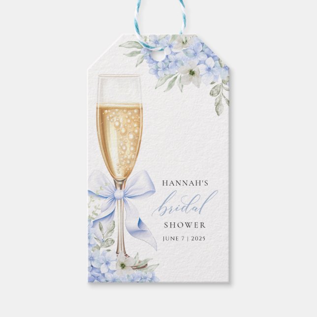 Hydrangea Blue Floral Bridal Shower Gift Tags (Front)