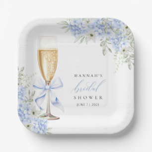 Hydrangea Blue Floral Bridal Shower Paper Plate
