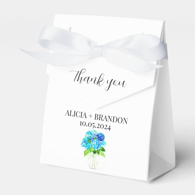 Hydrangea Blue Floral Elegant Modern Wedding Favour Box (Front Side)