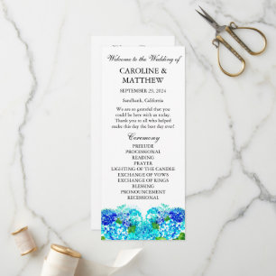 Hydrangea Blue Floral Watercolor Rustic Wedding Programme