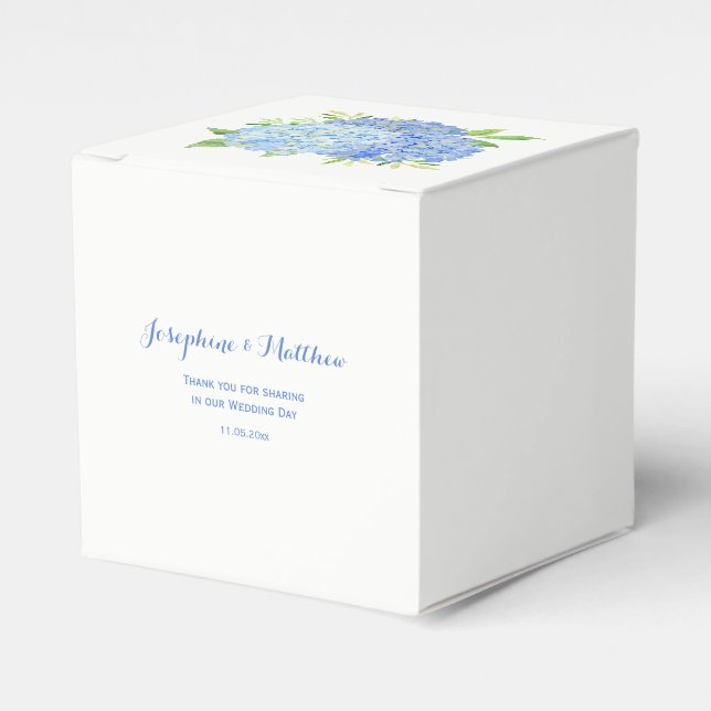 Hydrangea Blue Floral Wedding Favour Box (Front Side)