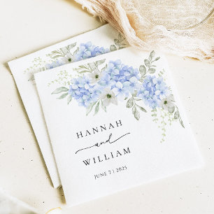 Hydrangea Blue Floral Wedding Paper Napkin