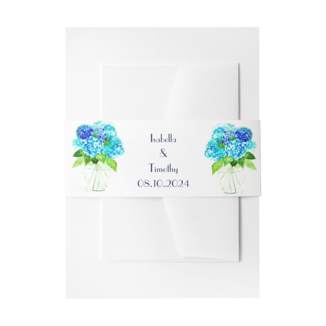 Hydrangea Blue Flowers Floral Elegant Wedding Invitation Belly Band (Front Example)