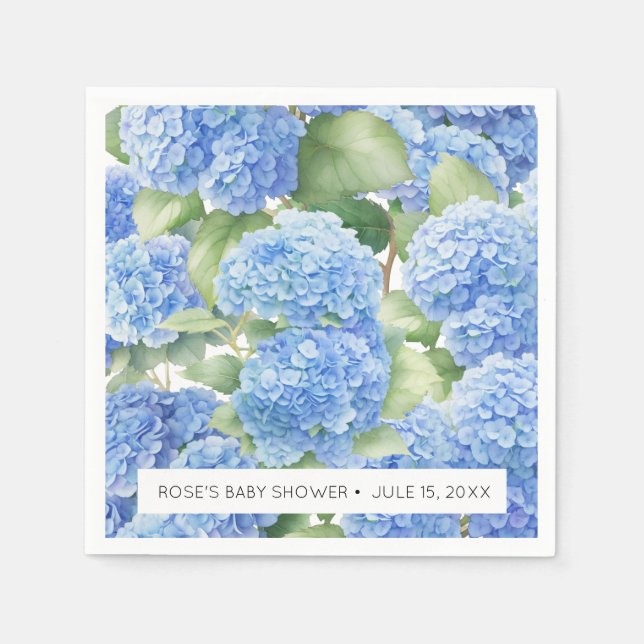 Hydrangea Blue Flowers It's a Boy Baby Shower Napkin (Front)