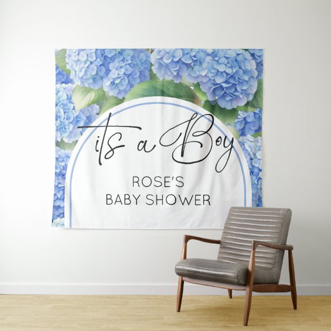 Hydrangea Blue Flowers It's a Boy Tapestry (In Situ (Horizontal))