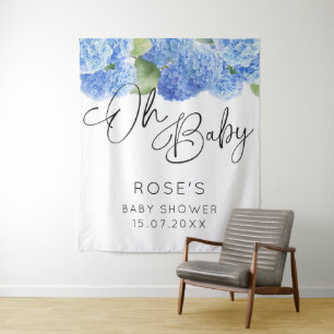Hydrangea Blue Flowers Oh Baby Shower Tapestry