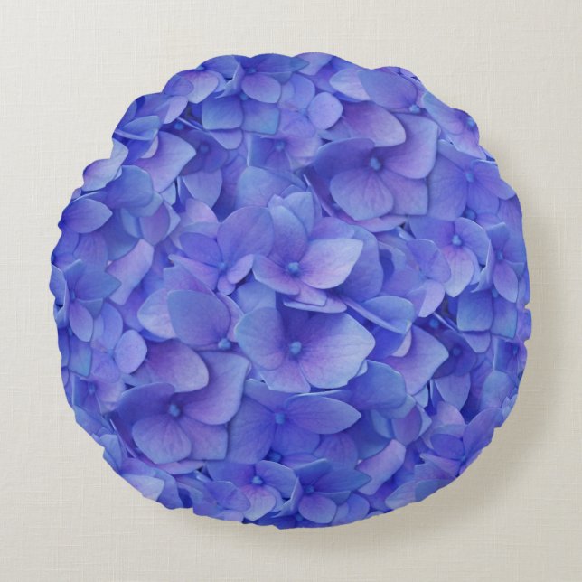 Hydrangea Blue  Round Cushion (Front)