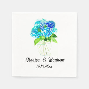 Hydrangea Blue Watercolor floral nature Weddings Napkin