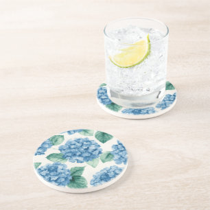 Hydrangea Blues Floral Watercolor Botanical Blooms Coaster