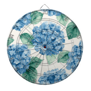 Hydrangea Blues Floral Watercolor Botanical Blooms Dartboard