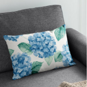 Hydrangea Blues Floral Watercolor Botanical Blooms Decorative Cushion