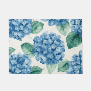 Hydrangea Blues Floral Watercolor Botanical Blooms Doormat