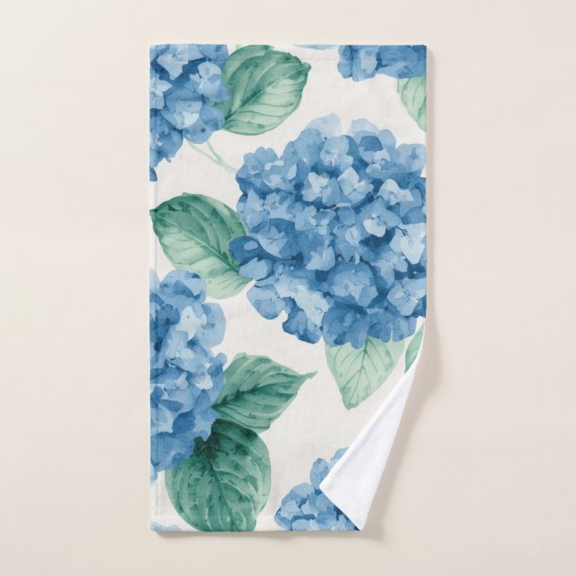Hydrangea Blues Floral Watercolor Botanical Blooms Hand Towel (Hand Towel)