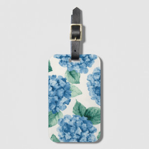 Hydrangea Blues Floral Watercolor Botanical Blooms Luggage Tag