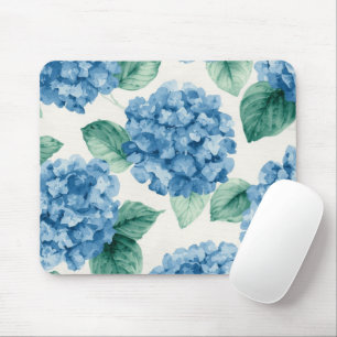 Hydrangea Blues Floral Watercolor Botanical Blooms Mouse Mat