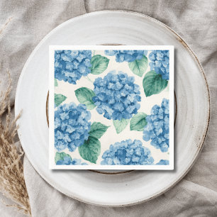 Hydrangea Blues Floral Watercolor Botanical Blooms Napkin