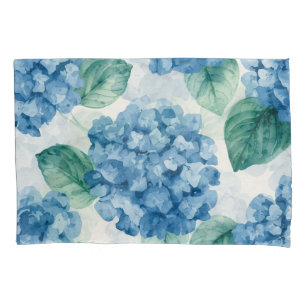 Hydrangea Blues Floral Watercolor Botanical Blooms Pillowcase