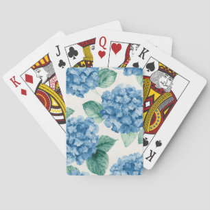 Hydrangea Blues Floral Watercolor Botanical Blooms Playing Cards