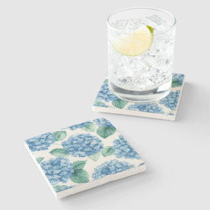 Hydrangea Blues Floral Watercolor Botanical Blooms Stone Coaster