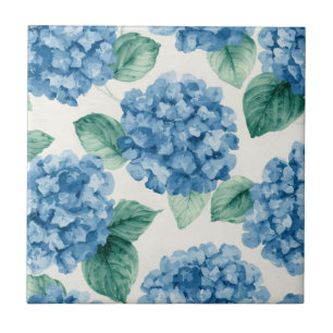 Hydrangea Blues Floral Watercolor Botanical Blooms Tile