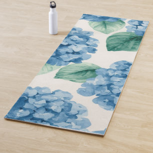 Hydrangea Blues Floral Watercolor Botanical Blooms Yoga Mat