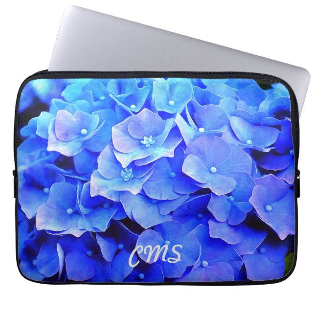 Hydrangea Blues Personalised Laptop Sleeve (Front)