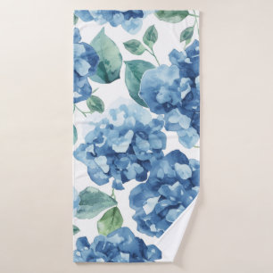 Hydrangea Blues   Watercolor Blooms Flower Pattern Bath Towel