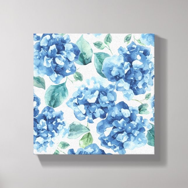 Hydrangea Blues | Watercolor Blooms Flower Pattern Canvas Print (Front)
