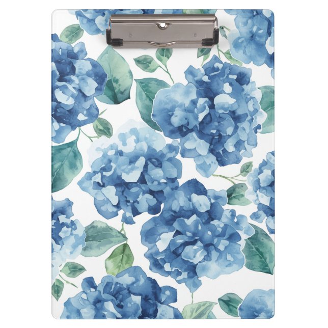 Hydrangea Blues | Watercolor Blooms Flower Pattern Clipboard (Front)