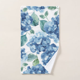 Hydrangea Blues   Watercolor Blooms Flower Pattern Hand Towel
